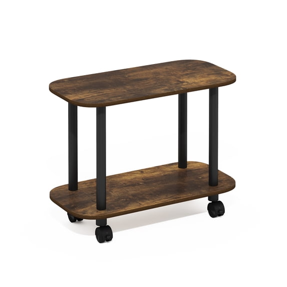 Furinno TURN-N-TUBE Side Table, 2-Tier Oval Sofa End Table with Wheels, Round Corner Night Stand, Bedside Table with Open Shelf, Toolless Assembly, for Living Room, Bedroom, Amber Oak