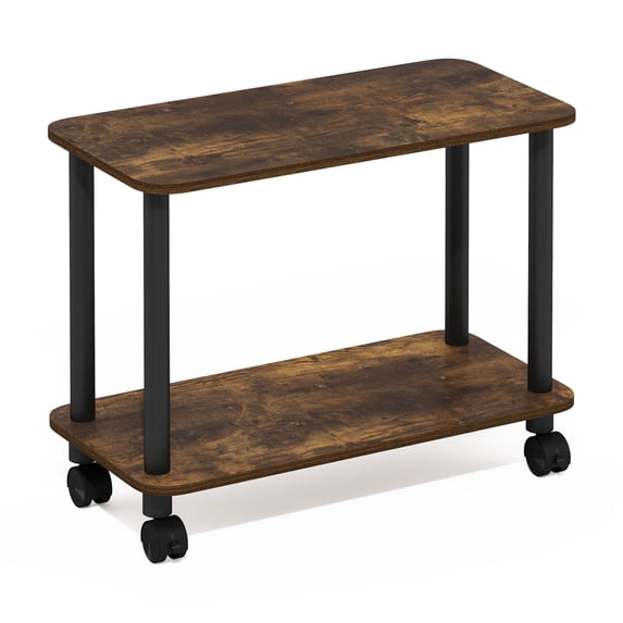 Furinno TURN-N-TUBE Side Table, 2-Tier Rectangle Sofa End Table with Wheels, Round Corner Night Stand, Bedside Table with Open Shelf, Toolless Assembly, for Living Room, Bedroom, Amber Oak