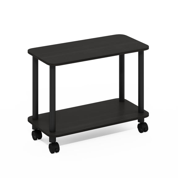 Furinno TURN-N-TUBE Side Table, 2-Tier Rectangle Sofa End Table with Wheels, Round Corner Night Stand, Bedside Table with Open Shelf, Toolless Assembly, for Living Room, Bedroom, Dark Espresso