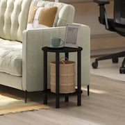 Furinno TURN-N-TUBE Side Table, 2-Tier Round End Table, Toolless Assembly Night Stand, Bedside Table with Open Shelf, fo