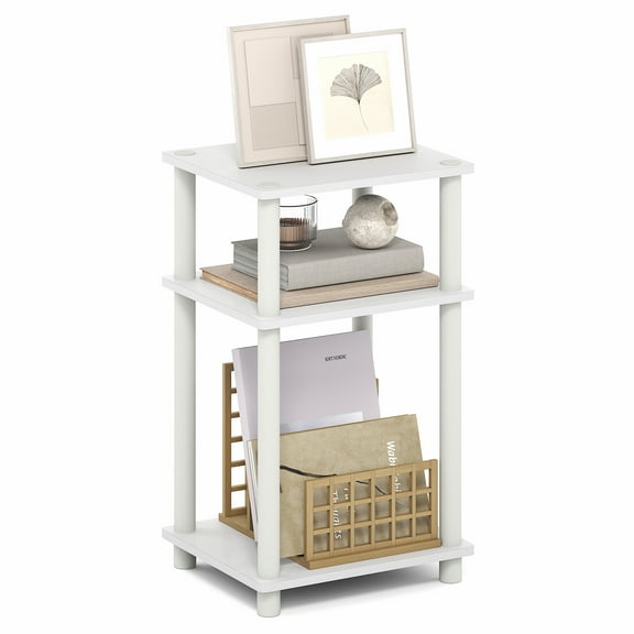 Furinno TURN-N-TUBE Side Table, 3-Tier End Table, Night Stand, Bedside Table, for Living Room, Bedroom, White/Black Espresso