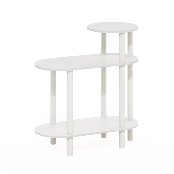 Furinno TURN-N-TUBE Side Table, 3-Tier Oval Sofa End Table with Open Shelf, Toolless Assembly Night Stand, Bedside Table, for Living Room, Bedroom, White