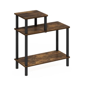 Furinno TURN-N-TUBE Side Table, 3-Tier Rectangle Sofa End Table with Open Shelf, Toolless Assembly Night Stand, Bedside Table, for Living Room, Bedroom, Amber Oak
