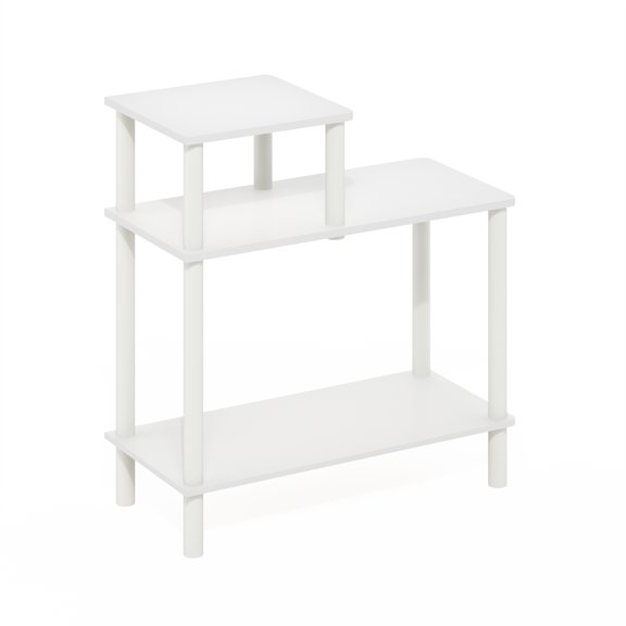 Furinno TURN-N-TUBE Side Table, 3-Tier Rectangle Sofa End Table with Open Shelf, Toolless Assembly Night Stand, Bedside Table, for Living Room, Bedroom, White