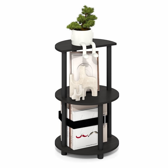 Furinno TURN-N-TUBE Side Table, 3-Tier Round End Table, Half Round Top Panel Night Stand, Nightstand, Bedside Table with Open Shelf, for Living Room, Bedroom, Black Espresso