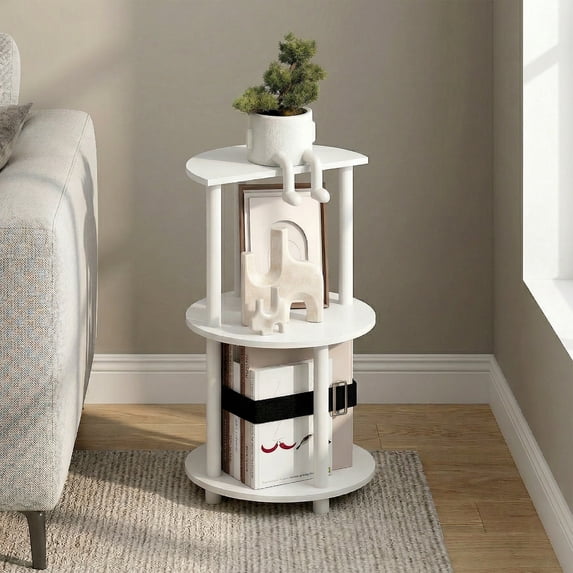 Furinno TURN-N-TUBE Side Table, 3-Tier Round End Table, Half Round Top Panel Night Stand, Nightstand, Bedside Table with Open Shelf, for Living Room, Bedroom, Plain White