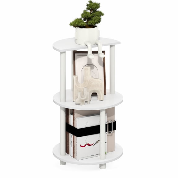 Furinno TURN-N-TUBE Side Table, 3-Tier Round End Table, Half Round Top Panel Night Stand, Nightstand, Bedside Table with Open Shelf, for Living Room, Bedroom, Plain White