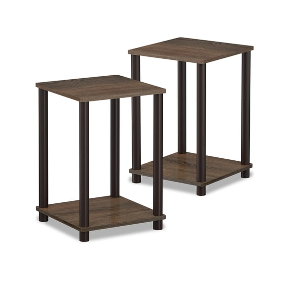 Furinno TURN-N-TUBE Side Table Set of 2, 2-Tier Stackable End Table with Open Shelf, Toolless Night Stand, Bedside Table, for Living Room, Bedroom, Black Walnut