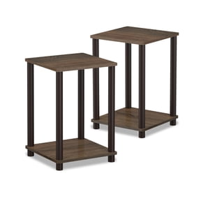 Furinno TURN-N-TUBE Side Table Set of 2, 2-Tier Stackable End Table with Open Shelf, Toolless Night Stand, Bedside Table, for Living Room, Bedroom, Black Walnut