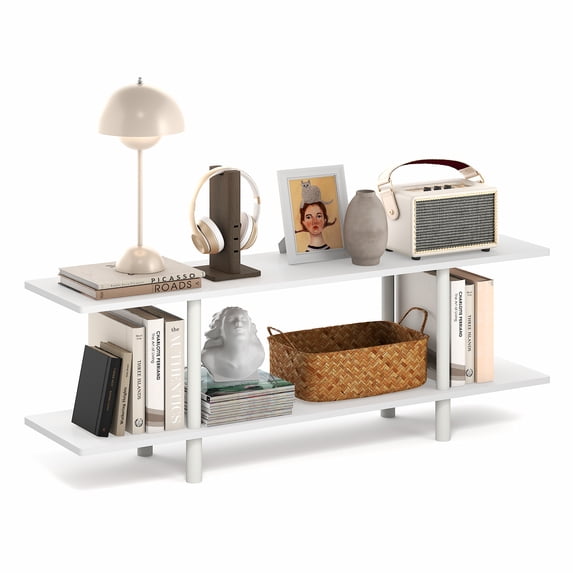 Furinno TURN-N-TUBE 2-Tier 47.2" Wide Toolless Book Shelf White