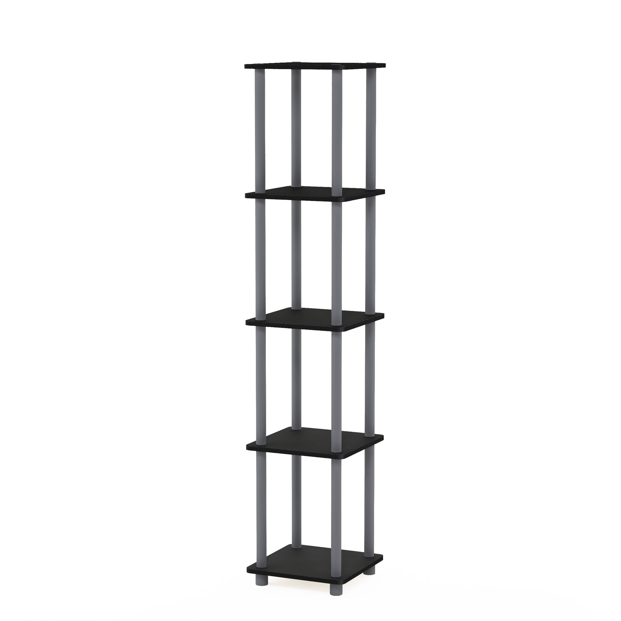 Furinno TURN-N-TUBE Storage Shelves, 5-Tier Square Book Shelf, Corner Shelf, Toolless Open Shelves, Round Tubes, for Organization and Storage, Living Room, Garage, Home Office, Black