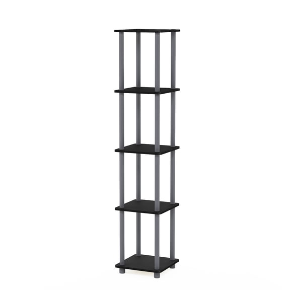 Furinno TURN-N-TUBE Storage Shelves, 5-Tier Square Book Shelf, Corner Shelf, Toolless Open Shelves, Round Tubes, for Organization and Storage, Living Room, Garage, Home Office, Black