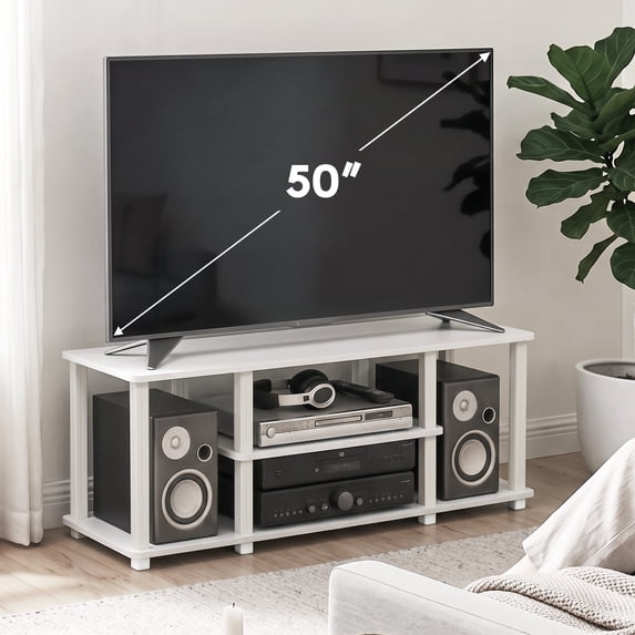 Furinno TURN-S-TUBE 3-Tier No Tools TV Stand for TV up to 50" White