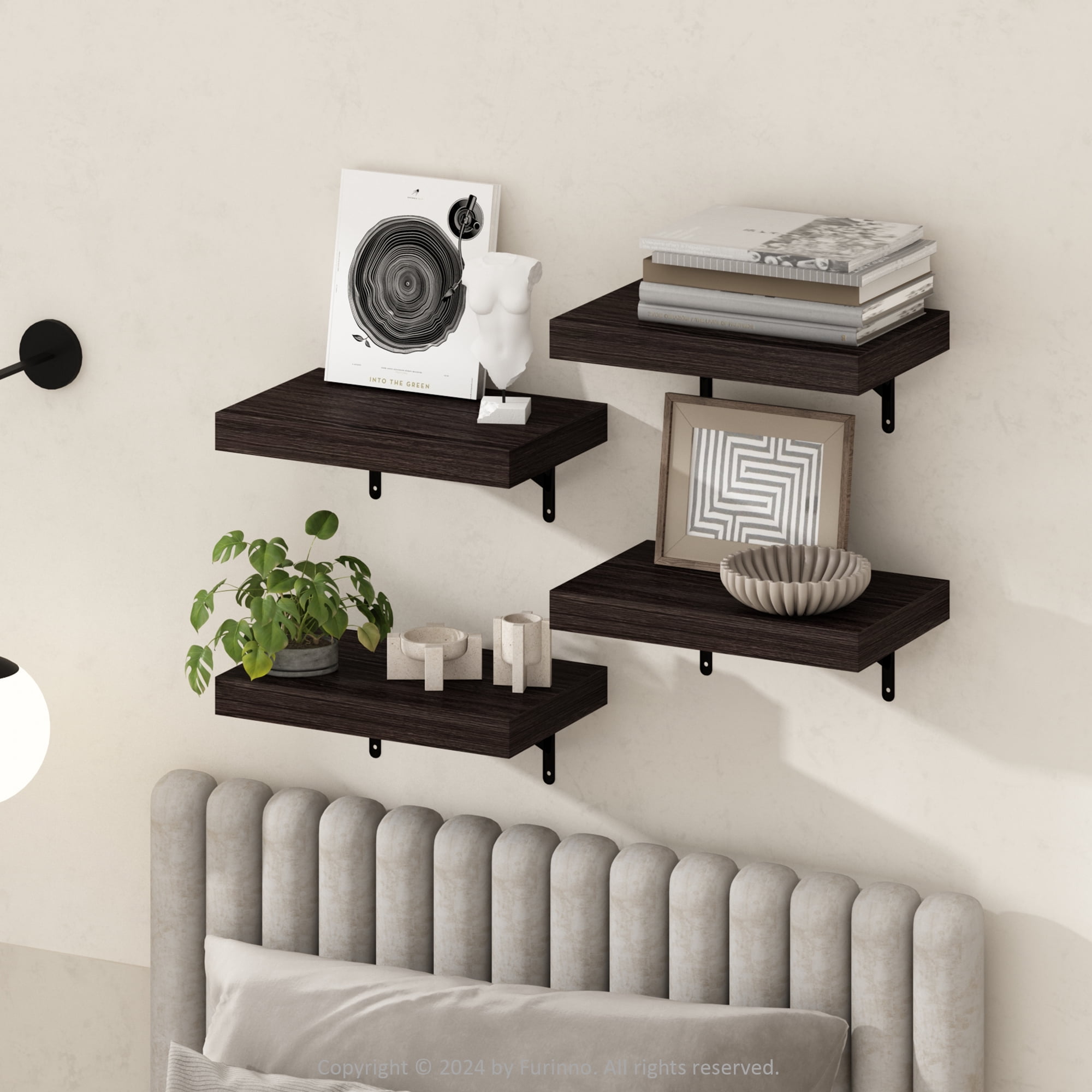 Furinno TANNA 15-Inch Wall Mounted Floating Display Shelves in Tobacco Set of 4