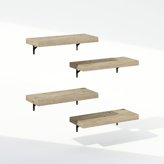 Furinno Tanna 22-Inch Wall Mounted Bathroom Floating Display Shelves, Natural, Set of 4
