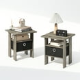 thumbnail image 1 of Furinno Tidur Bedside Table Nightstand with Bin Drawer, French Oak/Black, Set of 2, 1 of 6