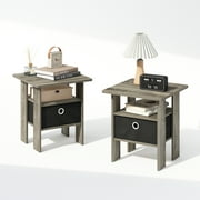 Furinno Tidur Bedside Table Nightstand with Bin Drawer, French Oak/Black, Set of 2