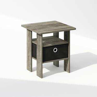 Furinno Tidur Bedside Table Nightstand with Bin Drawer, French Oak/Black