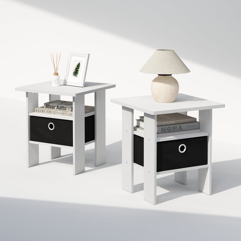 Furinno Tidur Bedside Table Nightstand with Bin Drawer, White