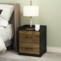 Furinno Tidur Modern Bedroom Bedside Tables Handle 2-Drawer Chest Nightstand, Columbia Walnut/Black