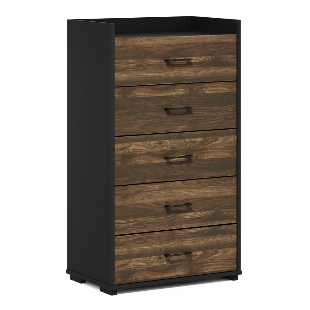 Columbia Walnut and Black 5-Drawer Composite Wood Dresser