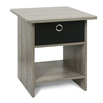 Furinno Tidur Nightstand, Bedside Table Storage Shelf with Bin Drawer, French Oak/Black