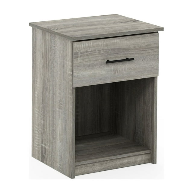 Furinno Tidur Nightstand with Handle with One Drawer, French Oak Grey
