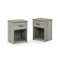 Furinno Tidur Nightstand with Handle with One Drawer, Set of 2, French Oak Grey