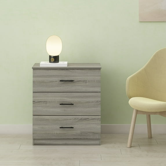 Furinno Tidur Simple Design 3-Drawer Dresser with Handle, French Oak Grey