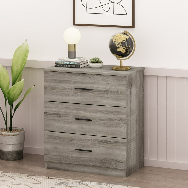 french oak grey dresser Furinno Tidur 3-Drawer Bedroom Dresser in French Oak Grey, Solid &  Assembled