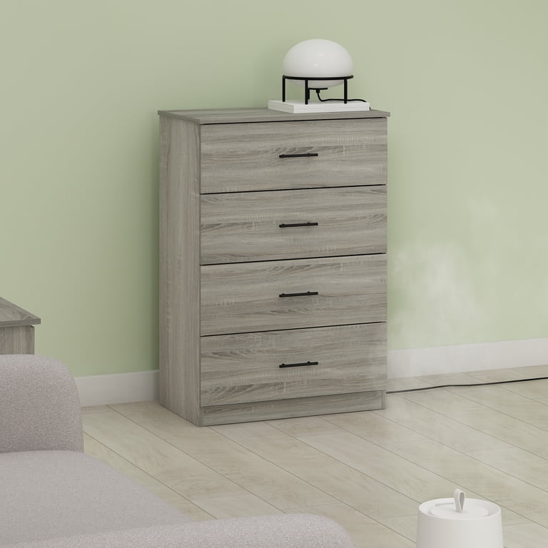french oak grey dresser Furinno Tidur Simple Design 4-Drawer Dresser with Handle, French Oak Grey