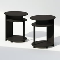 Furinno Tidur Simple Design Oval Nightstand, Bedside Table, Walnut, Set of 2