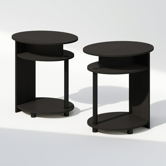 Furinno Tidur Simple Design Oval Nightstand, Bedside Table, Walnut, Set of 2