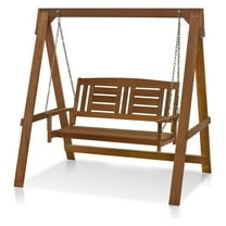 Furinno Tioman Hardwood Hanging Porch Swing with Stand in Teak Oil, Natural
