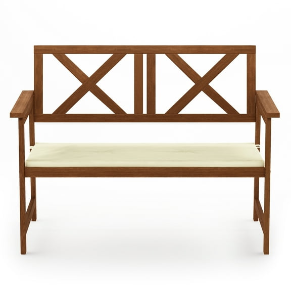 Furinno Tioman Hardwood X Back Bench in Teak Oil with Cushion