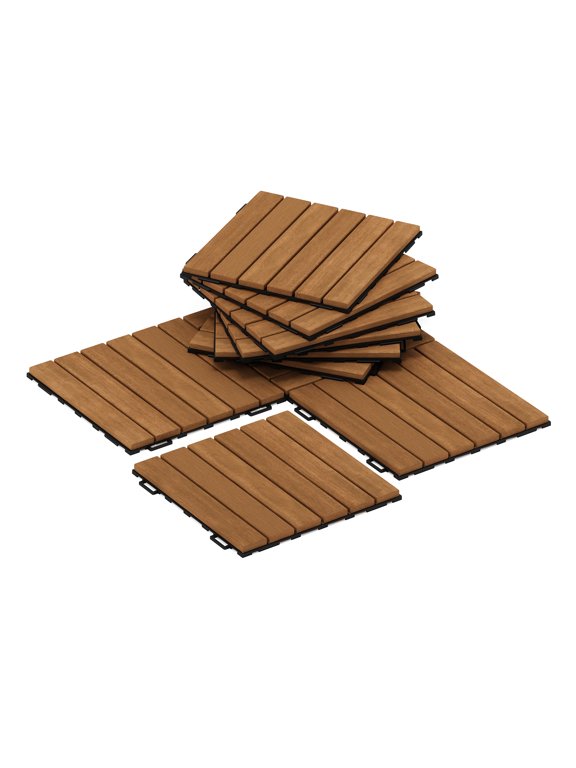 Tioman Outdoor Interlocking Wood Decking Tiles, 10-Pack, Honey Oak