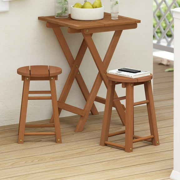 Furinno Tioman Outdoor Hardwood 18 Bar Stool in Teak Oil, Set of 2, Natural