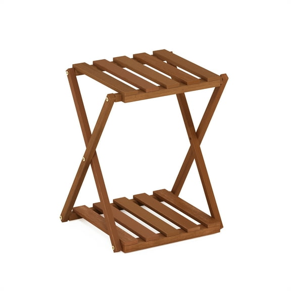 Furinno Tioman Outdoor Toolless Multipurpose Folding Display Shelf, Plant Stand, Side Table, 2-Tier, Natural