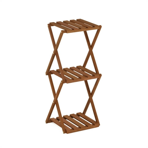 Furinno Tioman Outdoor Toolless Multipurpose Folding Display Shelf, Plant Stand, Side Table, 3-Tier, Natural
