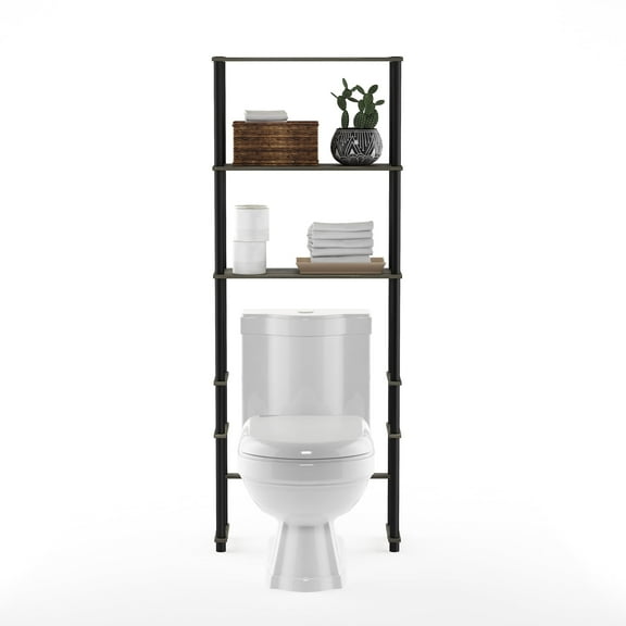 Furinno Toilet Space Saver 23.62 W x 9.05 D x 64.57 H 3-Shelf Bath Shelves, French Oak Gray and Black