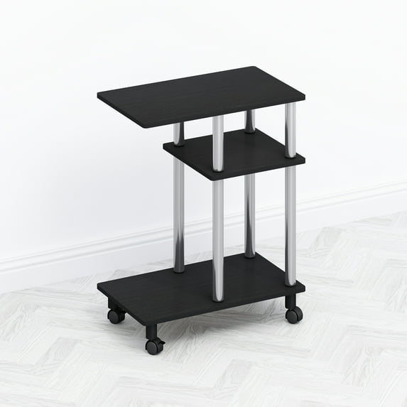 Furinno Tomi C-Shape End Table, Side Table with Wheels, for Couch & Sofa, Americano, Stainless Steel Tubes