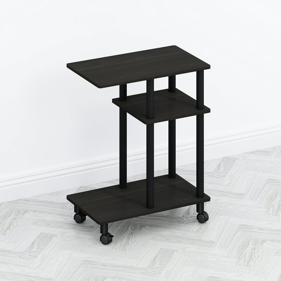 Furinno Tomi C-Shape End Table, Side Table with Wheels, for Couch & Sofa, Espresso/Black