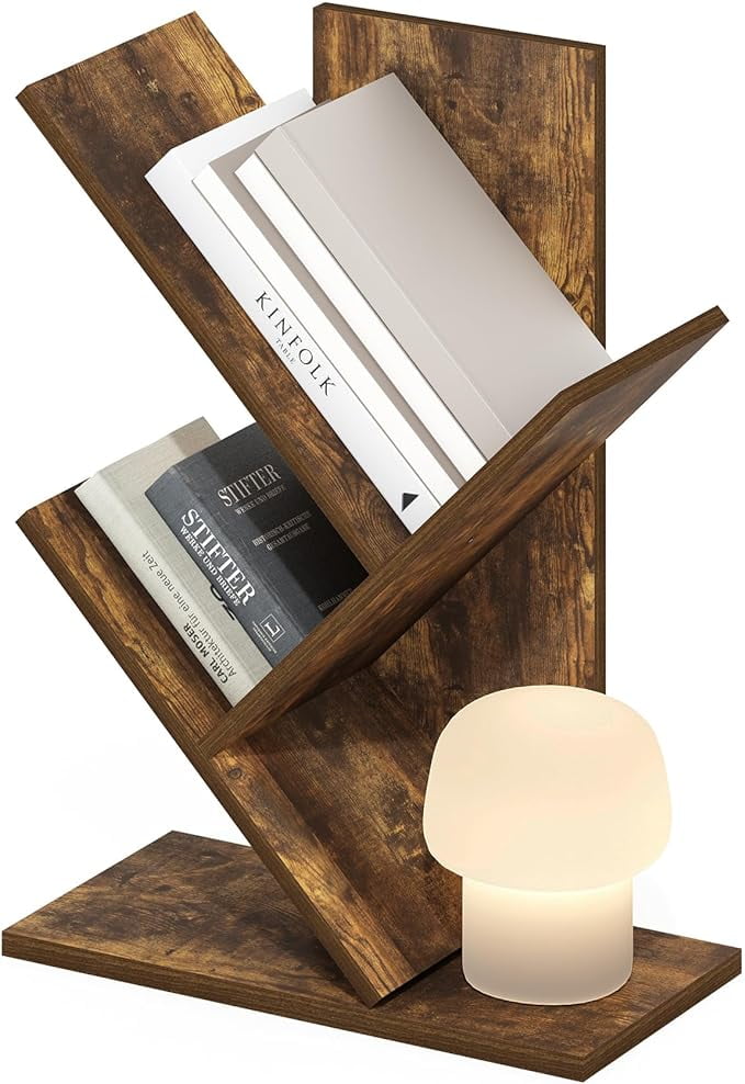 Amber Pine 3-Tier Tree Bookshelf with Angled Shelves