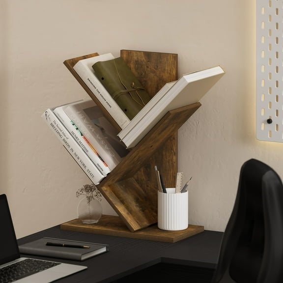 Furinno Tree Bookshelf 5-Tier Floor Standing Tree Bookcase, Amber Pine