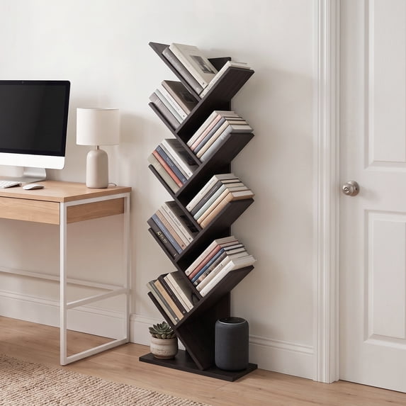 Furinno Tree Bookshelf 9-Tier Floor Standing Tree Bookcase, Black Espresso