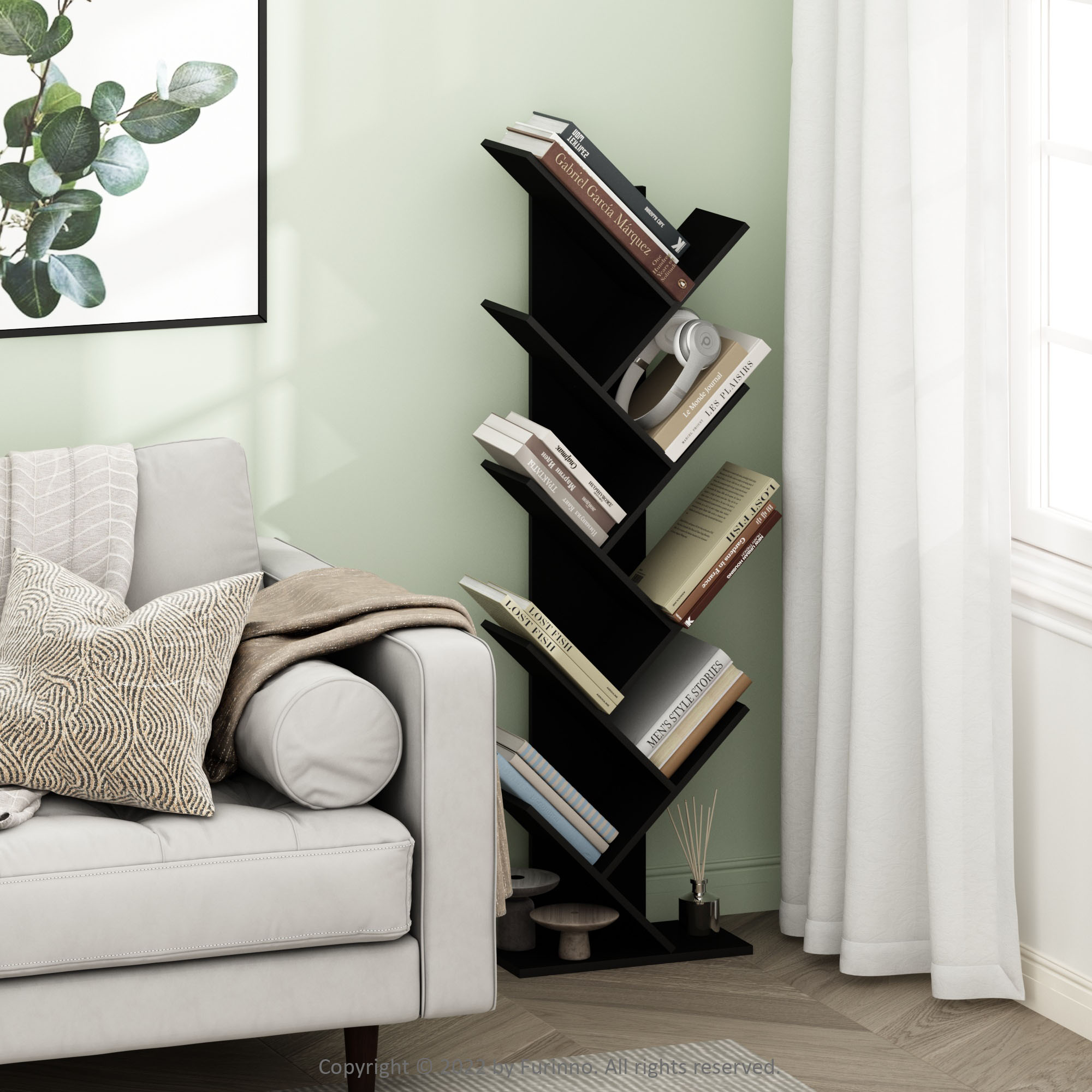 Furinno Tree Bookshelf 9-Tier Floor Standing Tree Bookcase, Espresso - image 1 of 6