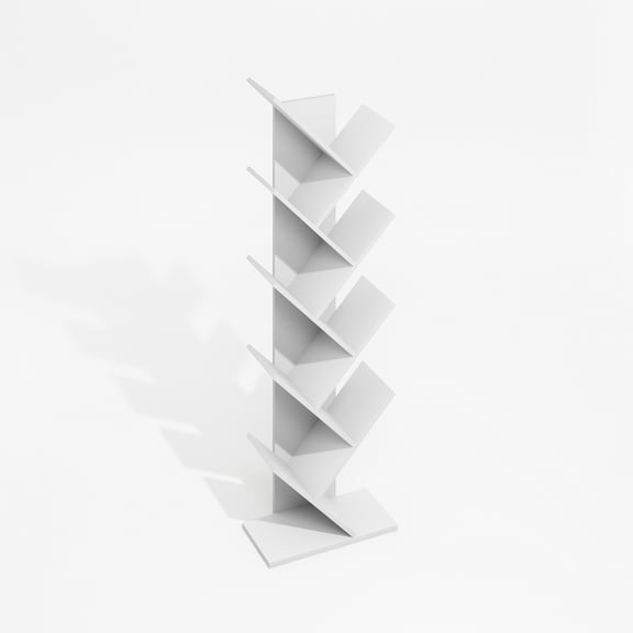 Furinno Tree Bookshelf 9-Tier Floor Standing Tree Bookcase, Plain White