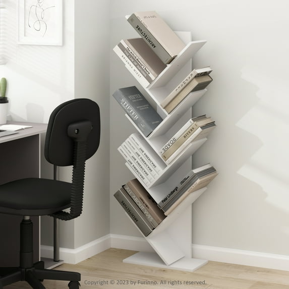 Furinno Tree Bookshelf 9-Tier Floor Standing Tree Bookcase, White