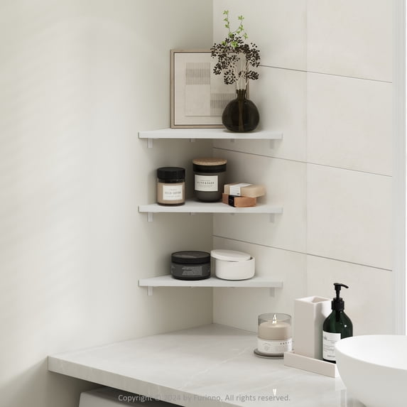 Furinno Rossi Triangle Corner Floating Shelves in Wall Mount Display Set of 3