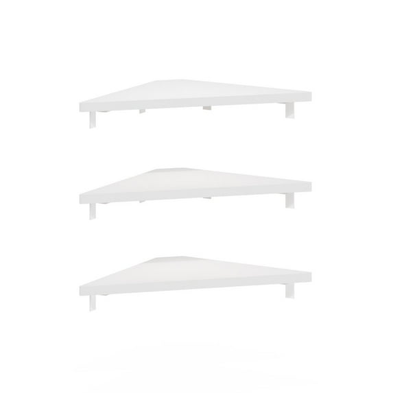 Furinno Triangle Corner Floating Shelves, Wall Mount Display Shelf, White, Set of 3